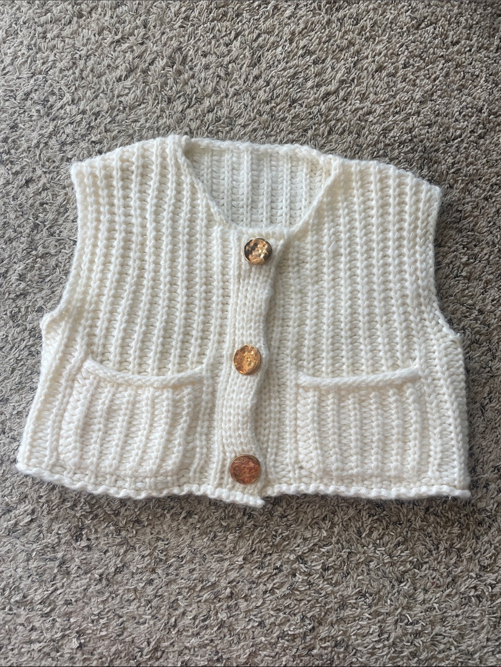 Chunky Knit Cream Buttoned Vest